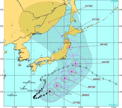 JTWCの台風10号の予想ルート